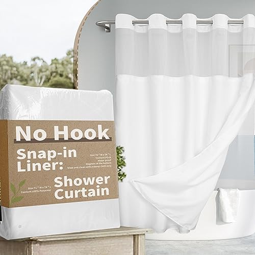 Barossa Design No Hook Slub Textured Shower Curtain with Snap-in PEVA Liner Set