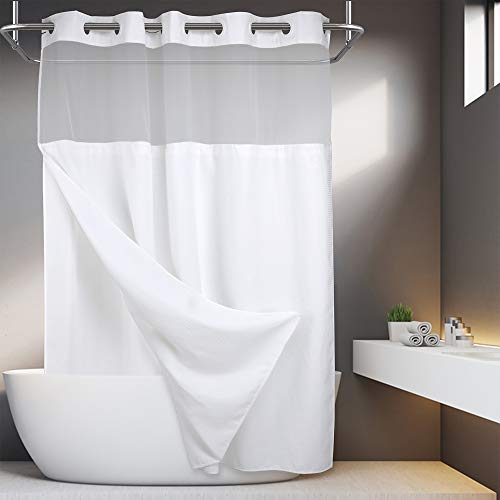 Barossa Design No Hooks Required Waffle Weave Shower Curtain with Snap in Liner