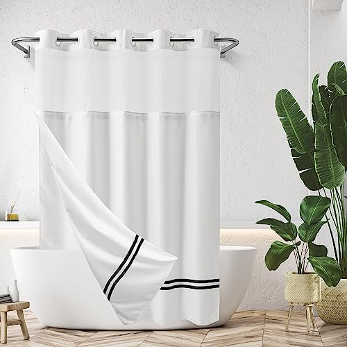 Barossa Design Shower Curtain with Snap in Liner and Stripe