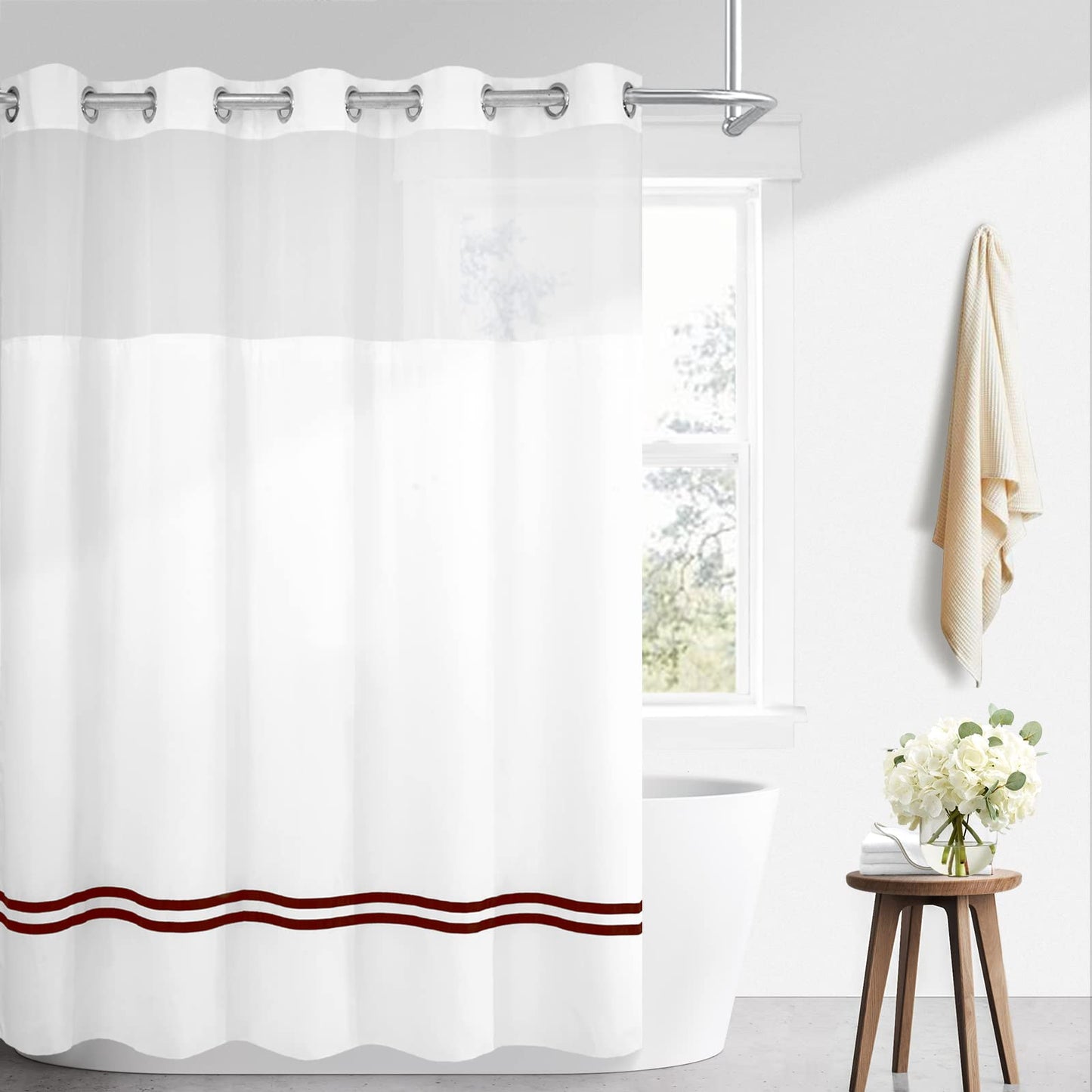 Barossa Design Sheer Fabric Shower Curtain with Snap-in Liner