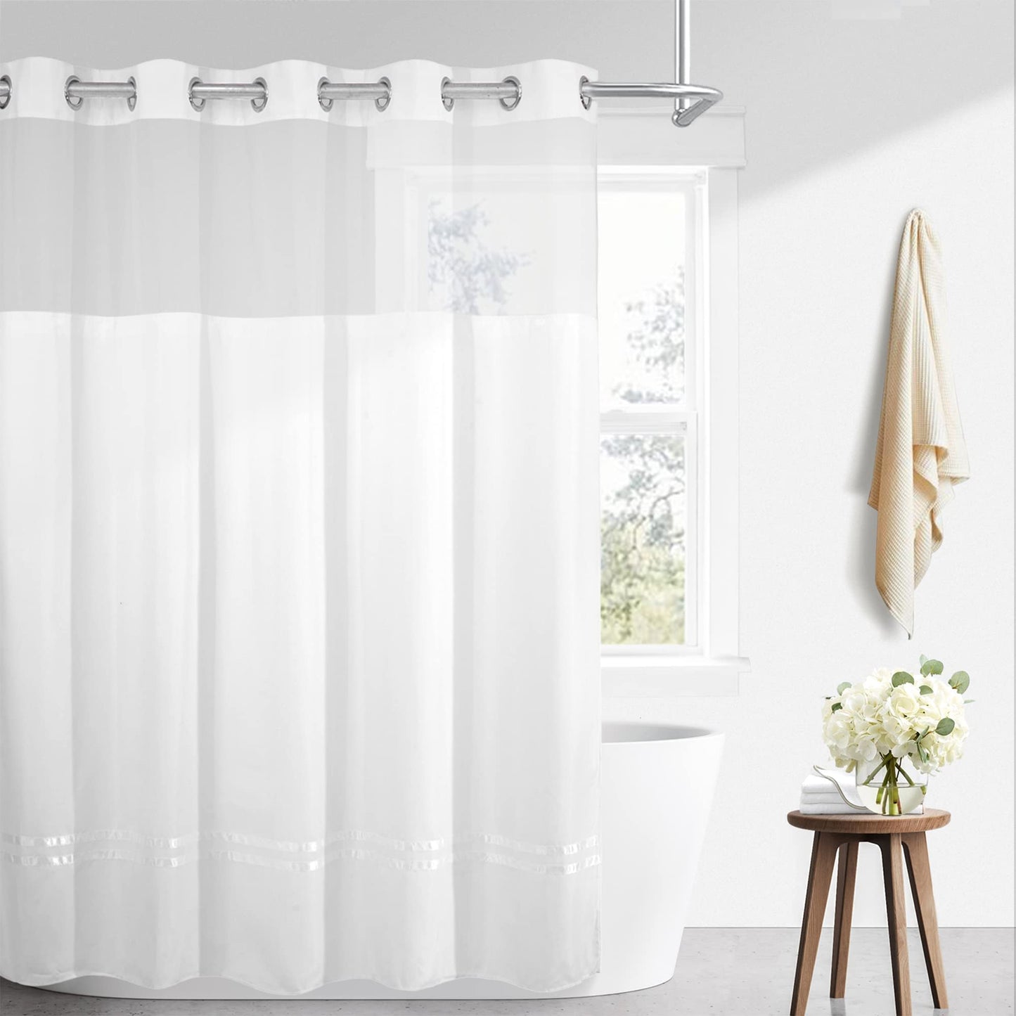 Barossa Design Sheer Fabric Shower Curtain with Snap-in Liner