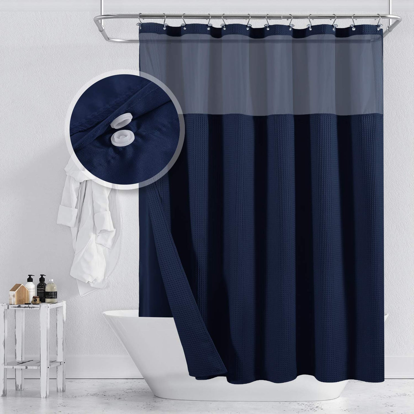 Barossa Design Hotel Style Cotton Shower Curtain with Snap-in Fabric Liner