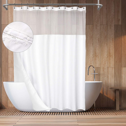 Barossa Design Hotel Style Cotton Shower Curtain with Snap-in Fabric Liner