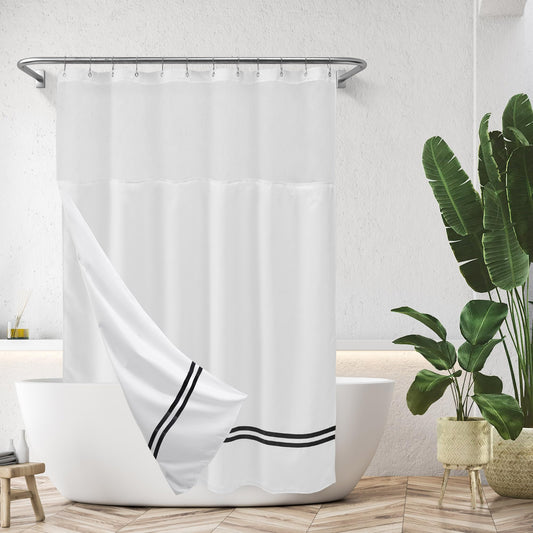 Barossa Design Shower Curtain with Snap in Liner and Satin Accent Stripe