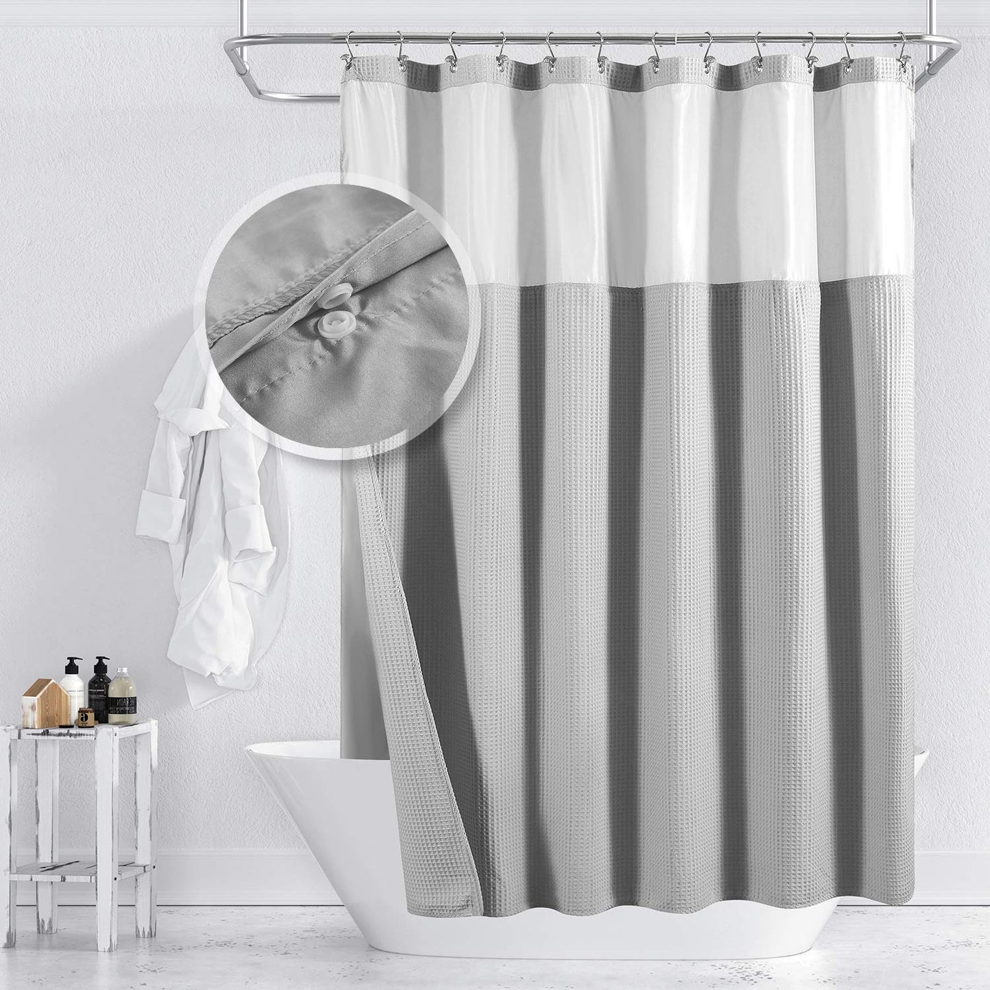 Barossa Design Hotel Style Cotton Shower Curtain with Snap-in Fabric Liner