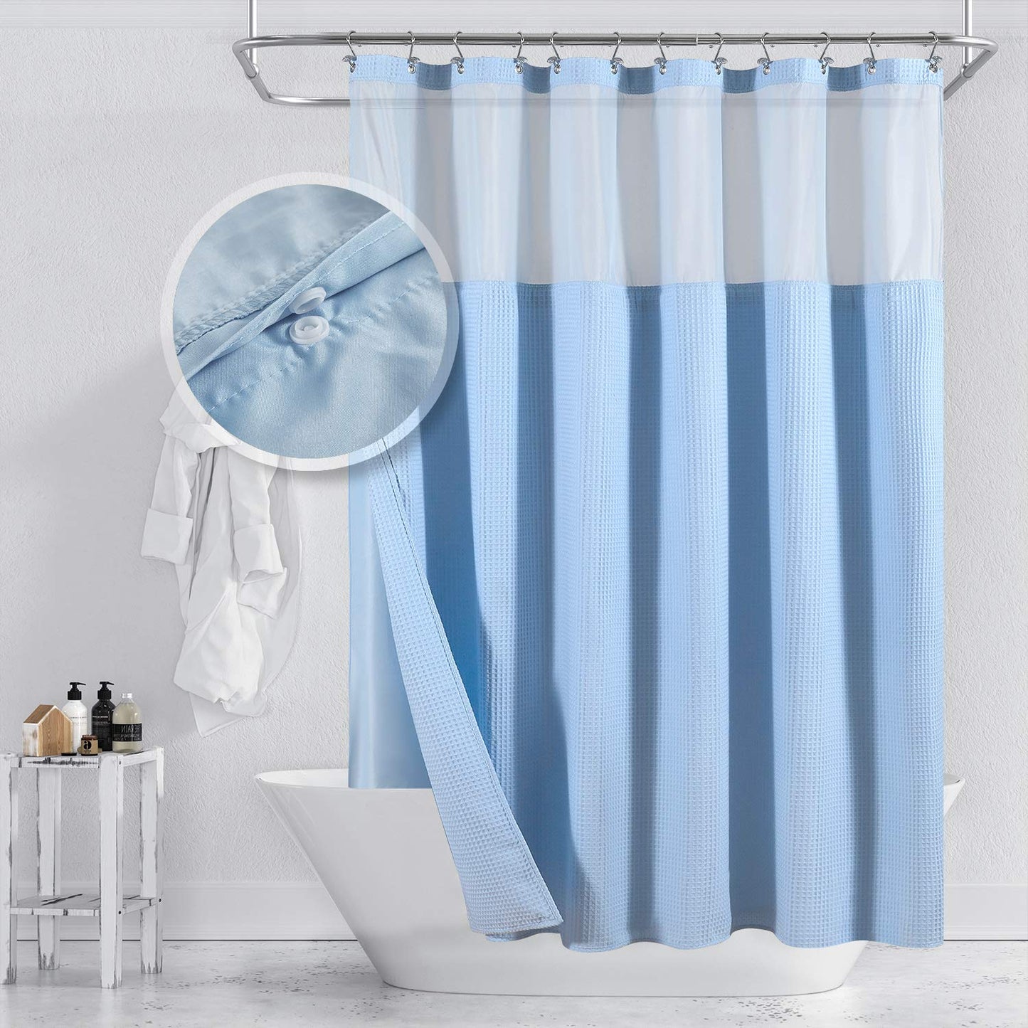 Barossa Design Hotel Style Cotton Shower Curtain with Snap-in Fabric Liner