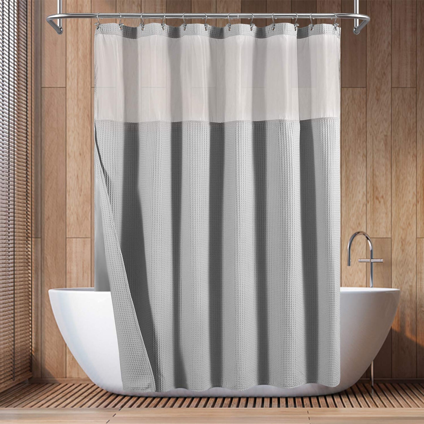 Barossa Design Hotel Style Cotton Shower Curtain with Snap-in Fabric Liner