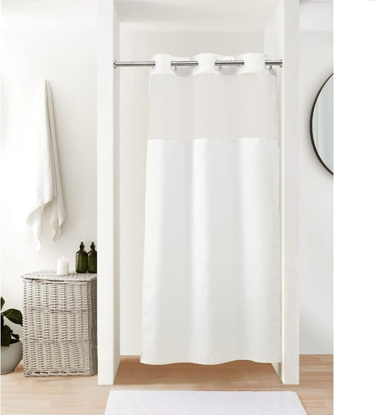 Barossa Design Fabric Shower Curtain or Liner with Sheer Window, No Snap in Liner Needed